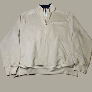 TravelSmith Pullover Jacket Sweatshirt Mens Large 1/4 Zip Pocket Beige